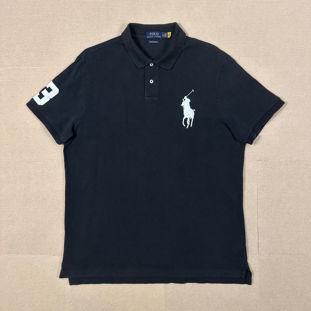 Polo Ralph Lauren Big Pony Polo Shirt Men XL #3 Black Custom Slim Fit White Pony